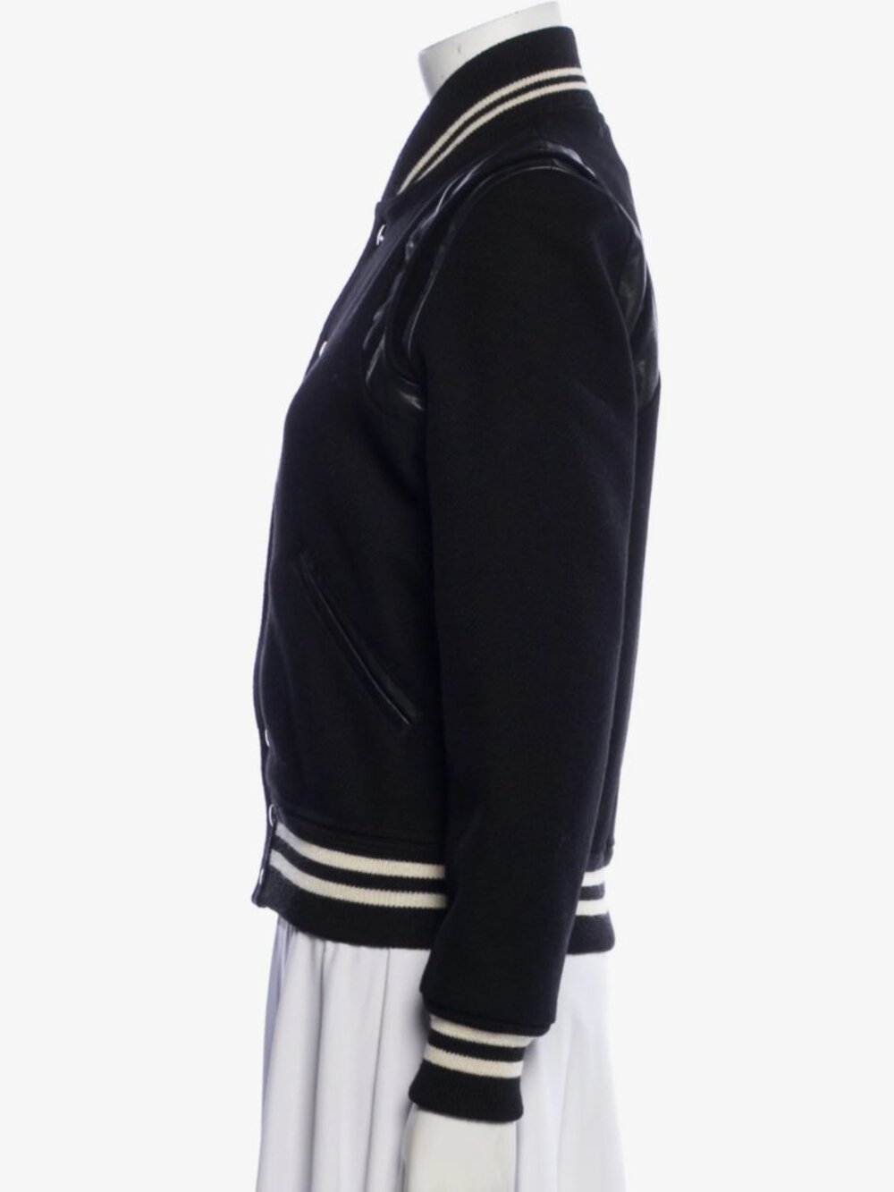 Saint Laurent Lamb Leather Striped Bomber Jacket w/ Tags Black | Size: S | US4 - Picture 2 of 3